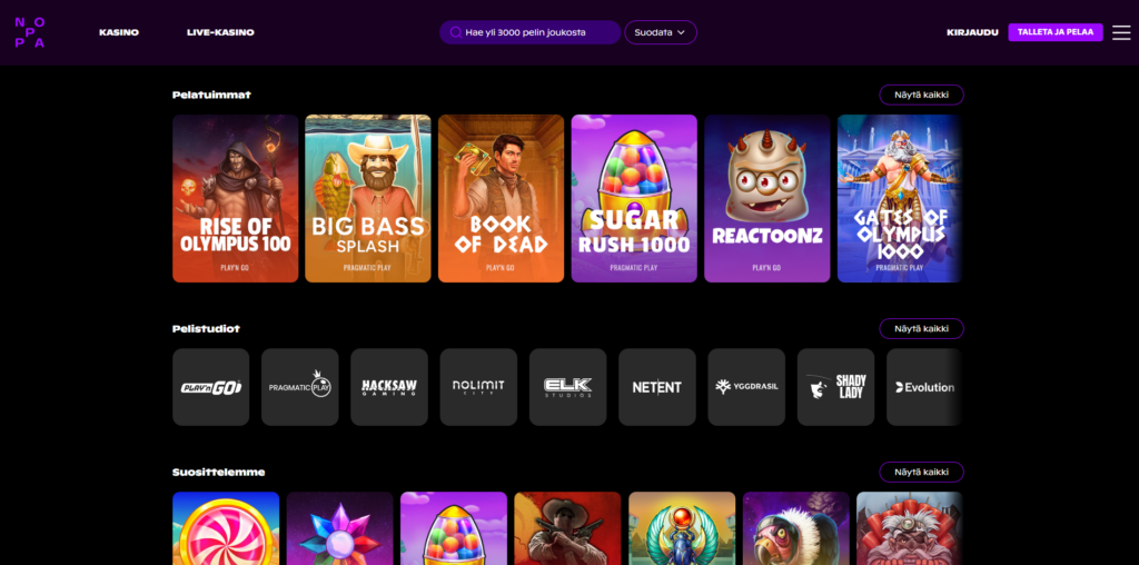 Noppa casino pelivalikoima